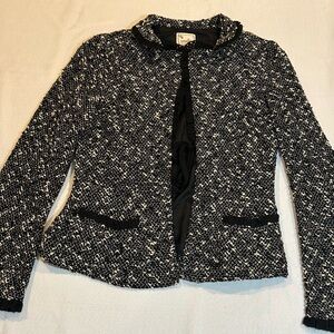 Nanette Lepore Tweed Jacket Black Cream Internal Tie Pockets Size L